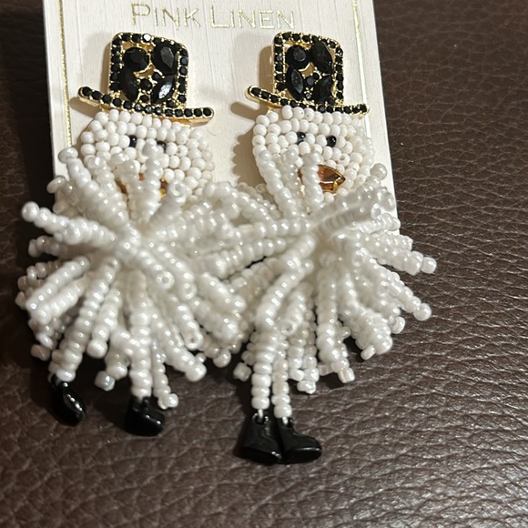 PINK LINEN Snowman Earrings - Picture 2 of 3